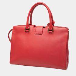 Pre Owned Saint Laurent Paris Red Baby Leather Monogram Downtown Cabas Satchel