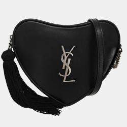 Pre Owned Saint Laurent Black Leather Heart Shoulder Bag