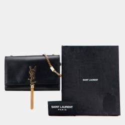 Pre Owned حقيبة سان لوران باريس كبيرة ناعمة جلد عجل كلاسيك مونوغرام كايت شرابة كروس بودي سوداء