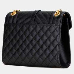 مملوكة مسبقًا حقيبة كتف سان لوران بشعار YSL جلدية متوسطة بلون أسود وذهبي