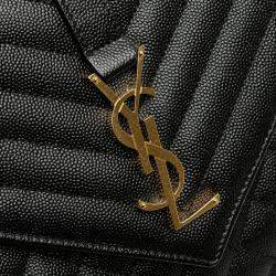 مملوكة مسبقًا حقيبة كتف سان لوران بشعار YSL جلدية متوسطة بلون أسود وذهبي