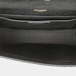 مملوكة مسبقًا حقيبة كتف سان لوران بشعار YSL جلدية متوسطة بلون أسود وذهبي