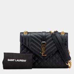 مملوكة مسبقًا حقيبة كتف سان لوران بشعار YSL جلدية متوسطة بلون أس ود وذهبي