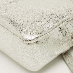 Pre Owned سان لوران حقيبة خصر جلدية فضية متشققة قابلة للتحويل