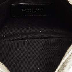 Pre Owned سان لوران حقيبة خصر جلدية فضية متشققة قابلة للتحويل