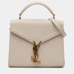 Pre Owned Saint Laurent Paris Brown Mini Grain de Poudre Monogram Cassandra Top Handle Bag