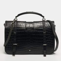 مملوكة مسبقًا Saint Laurent Charlotte Black Croc Embossed Leather Messenger Bag