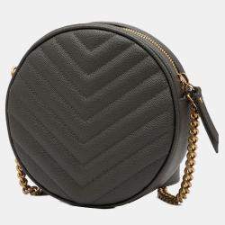 Pre Owned Saint Laurent Paris Grey Grain De Poudre Chevron Round Vinyle Camera Bag