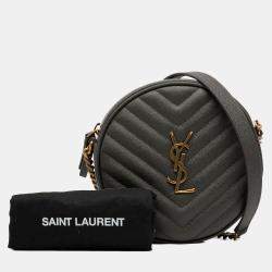 Pre Owned Saint Laurent Paris Grey Grain De Poudre Chevron Round Vinyle Camera Bag