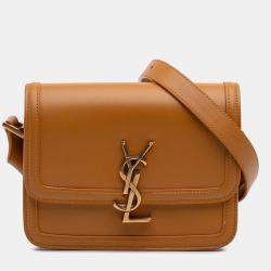 Pre Owned Saint Laurent Paris Brown Small Calfskin Solferino Satchel In Box