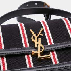 مملوكة مسبقًا Saint Laurent Paris Black Small Canvas Striped Solferino Satchel In Box