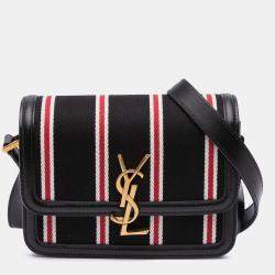 مملوكة مسبقًا Saint Laurent Paris Black Small Canvas Striped Solferino Satchel In Box