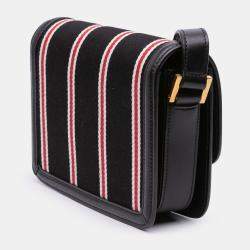 مملوكة مس بقًا Saint Laurent Paris Black Small Canvas Striped Solferino Satchel In Box