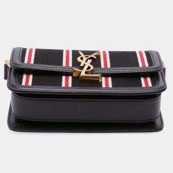 مملوكة مسبقًا Saint Laurent Paris Black Small Canvas Striped Solferino Satchel In Box