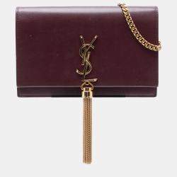 Pre Owned Saint Laurent Paris Red Smooth Calfskin Monogram Kate Tassel Wallet on Chain