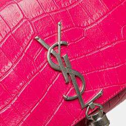 Pre Owned سان لوران باريس كروس كيت شرابة جلد منقوش بالتمساح وردي متوسط