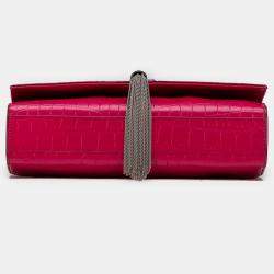 Pre Owned سان لوران باريس كروس كيت شرابة جلد منقوش بالتمساح وردي متوسط