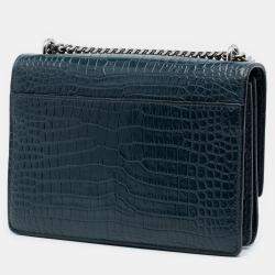 Pre Owned حقيبة كروس سان لوران باريس بلو متوسط جلد عجل منقوش كروك صن ست فلاب