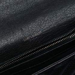 Pre Owned Saint Laurent Paris Black Medium Chevron Sheepskin Monogram College Satchel