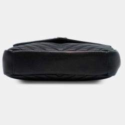 Pre Owned Saint Laurent Paris Black Medium Chevron Sheepskin Monogram College Satchel