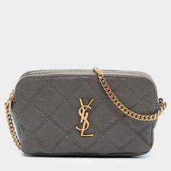 Pre Owned Saint Laurent Paris Mini Quilted Lambskin Becky Double Zip Crossbody