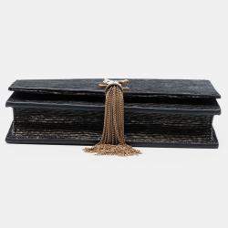 مملوكة مسبقًا حقيبة سلسلة سان لوران باريس كيت مونوغرام جلد سويدي أسود وذهبي مع الشرابة