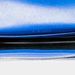 Pre Owned Saint Laurent Paris Blue Grain De Poudre Chevron Monogram Envelope Chain Wallet
