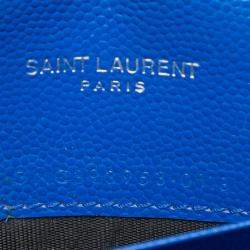 Pre Owned Saint Laurent Paris Blue Grain De Poudre Chevron Monogram Envelope Chain Wallet