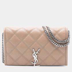 Pre Owned Saint Laurent Paris Brown Quilted Lambskin Becky Wallet on Chain