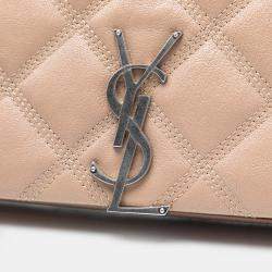 Pre Owned Saint Laurent Paris Brown Quilted Lambskin Becky Wallet on Chain