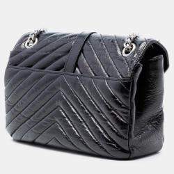 Pre Owned حقيبة سلسلة بانك سان لوران باريس جلد عجل مجعد سوداء متوسطة