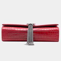 Pre Owned Saint Laurent Paris Red Small Embossed Leather Kate Tassel Crossbody