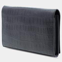 مملوكة مسبقًا Saint Laurent Paris Black Croc Embossed Leather Wallet On Chain