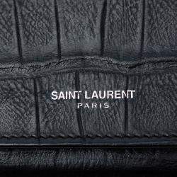مملوكة مسبقًا Saint Laurent Paris Black Croc Embossed Leather Wallet On Chain