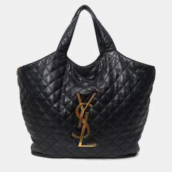 Pre Owned Saint Laurent Black Leather Quilted 'ICARE' Oversized Bag with Pouch