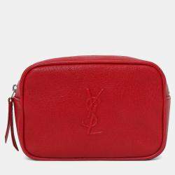 Pre Owned Saint Laurent Red Lambskin Monogram Lou Belt Bag