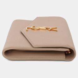 مملوكة مسبقًا Saint Laurent 2021 Beige Grain De Poudre Leather Uptown Chain Wallet