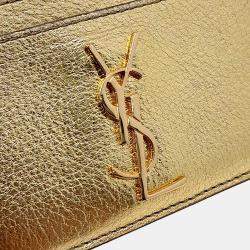 Pre Owned Saint Laurent Paris Gold Leather Card Wallet