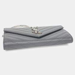 Pre Owned Saint Laurent Paris Grey Leather Cassandra Flap Long Wallet And Clutch