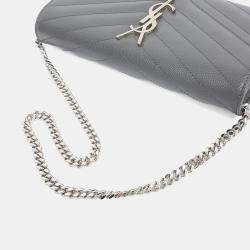 Pre Owned Saint Laurent Paris Grey Leather Cassandra Flap Long Wallet And Clutch