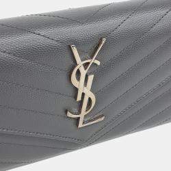 Pre Owned Saint Laurent Paris Grey Leather Cassandra Flap Long Wallet And Clutch