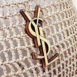 Pre Owned Saint Laurent Paris Beige Raffia Raffia Oxalis Shoulder Bag