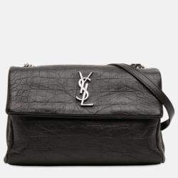 مملوكة مسبقًا Saint Laurent Paris Black Medium Croc Embossed Calfskin Monogram West Hollywood Crossbody