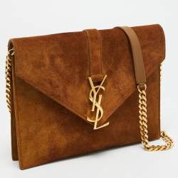 مملوكة مسبقًا Saint Laurent Cassandre Brown Suede Chain Shoulder Bag