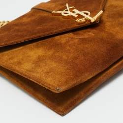 مملوكة مسبقًا Saint Laurent Cassandre Brown Suede Chain Shoulder Bag