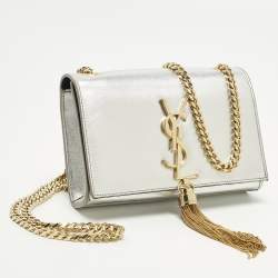 Pre Owned حقيبة كتف سان لوران كيت صغيرة من جلد حبيبي بيج بودري