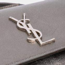 مملوكة مسبقًا Saint Laurent Paris Silver Medium Metallic Leather Monogram Sunset Crossbody