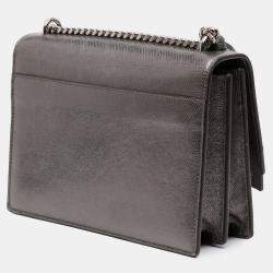 مملوكة مسبقًا Saint Laurent Paris Silver Medium Metallic Leather Monogram Sunset Crossbody