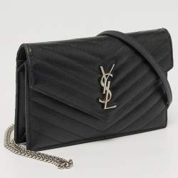 مملوكة مسبقًا محفظة بسلسلة سان لوران جلد ماتيلاسيه خمري مونوجرامي ظرفية