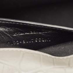 Pre Owned Saint Laurent Kate Tassel Medium Grey Croc Embossed Leather Shoulder Bag